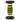 A striped cylindrical object with black and yellow stripes balances on black end caps.