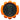 A black round device with green lights in the center on an orange gear-shaped casing.
