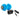 Blue inflatable dumbbell is powered by a black adapter with a cord on a white background.